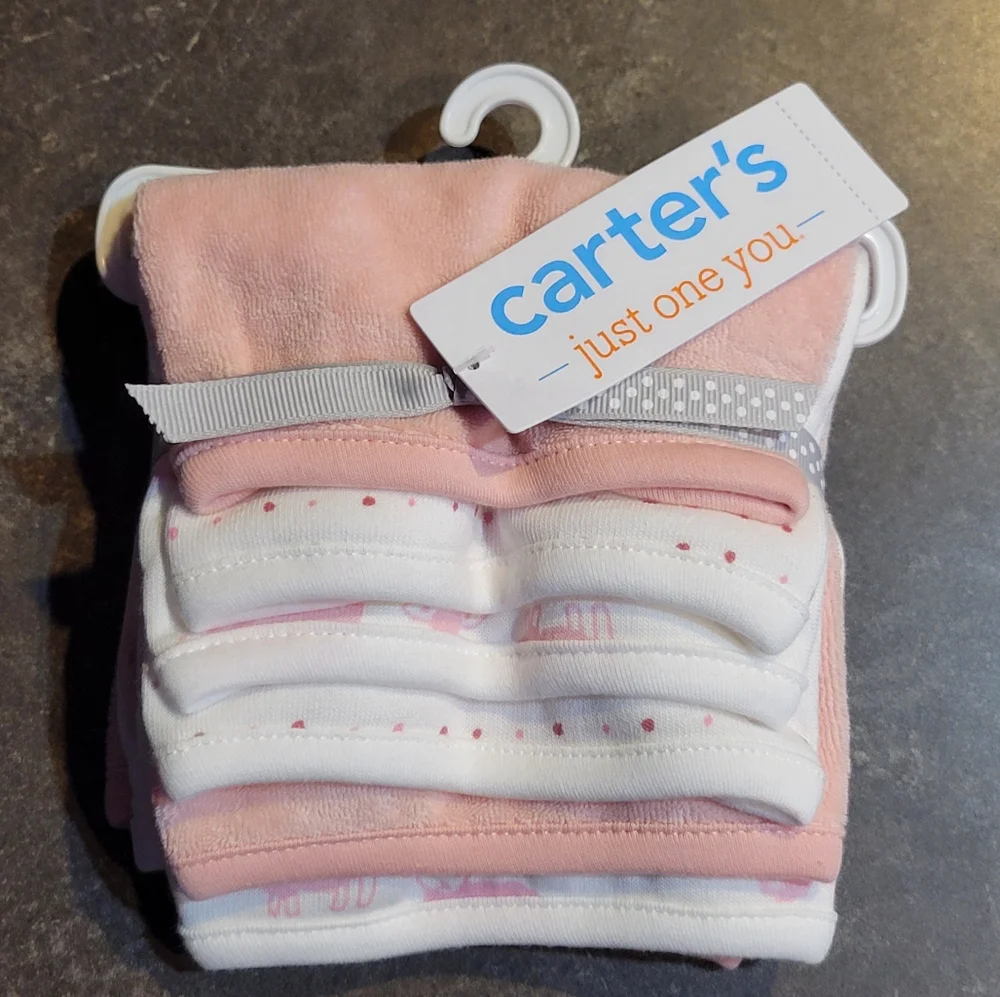Carter's 6 Pack Pink Wash Cloths Baby Shower Girl Gift Set NWT Sheep Polka Dots